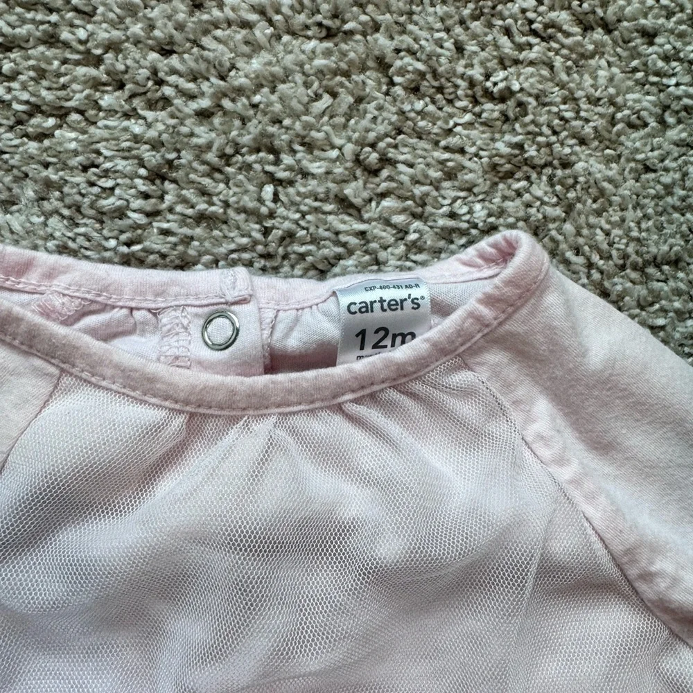 Carter’s Baby Girl Outfit Pink Long Sleeve Top & Gray Leggings Size 12 months